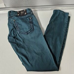 Miss Me Skinny Jeans Dark Teal Embellished Pockets Denim Pants Sz 29 FLAWS READ